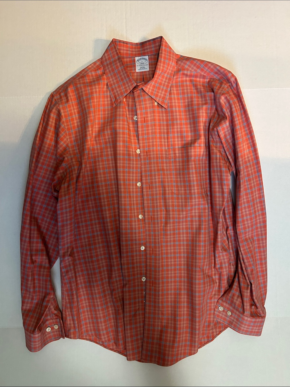 Brooks Brothers Orange Plaid Long-Sleeve Dress Shirt